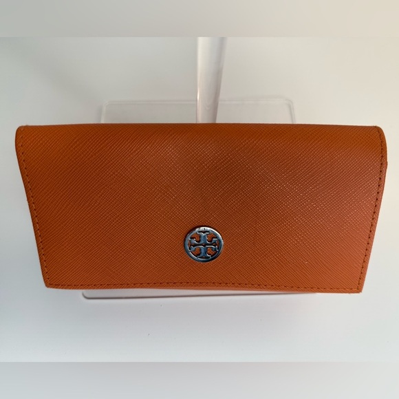 Tory Burch Vibrant Orange Leather Sunglasses Case Authentic Gold Magnetic Design - Picture 4 of 17